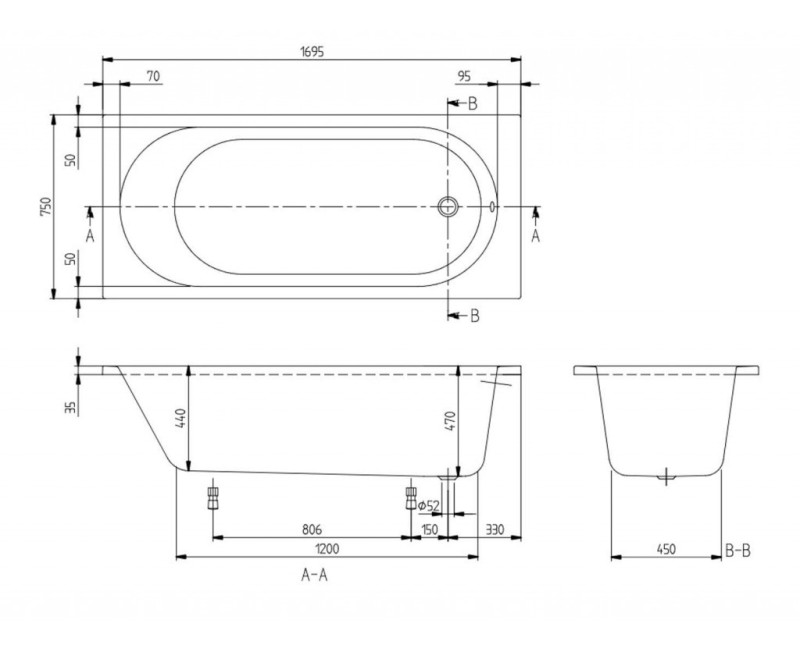 Ванна Villeroy & Boch Architectura O.novo ванна Solo, Акрил, 170x75см, белый UBA170CAS2V-01