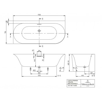 Vanna Villeroy & Boch Architectura Loop&Friends 170x75cm, Akrila, Kreisā Puse, balta UBA170LOF9CL00V-01