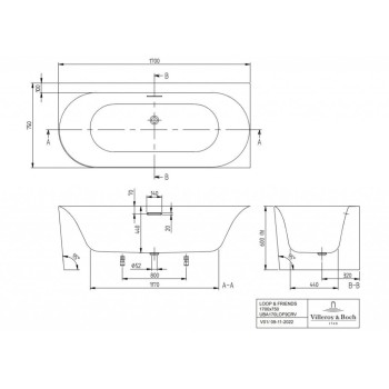 Vanna Villeroy & Boch Architectura Loop&Friends 170x75cm, Akrila, Labā Puse, balta UBA170LOF9CR00V-01