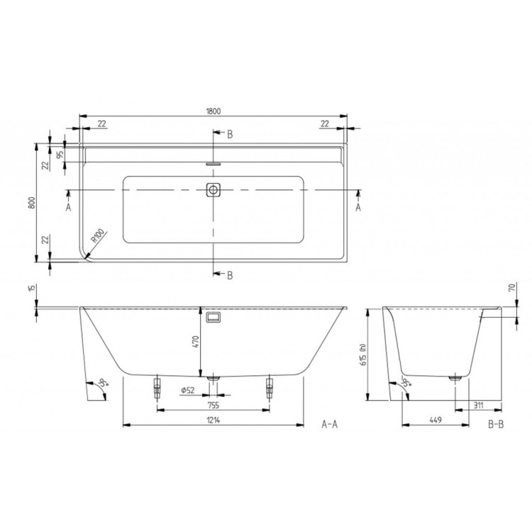 Ванна Villeroy & Boch Architectura Ванна Collaro 180x80 см Акрил, с панелью, правая сторона, белый UBA180COR9CR00VD01