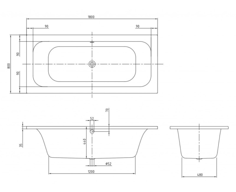 Vanna Villeroy & Boch Loop&Friends 180x80 cm, Akrila, balta UBA180LFS2V-01