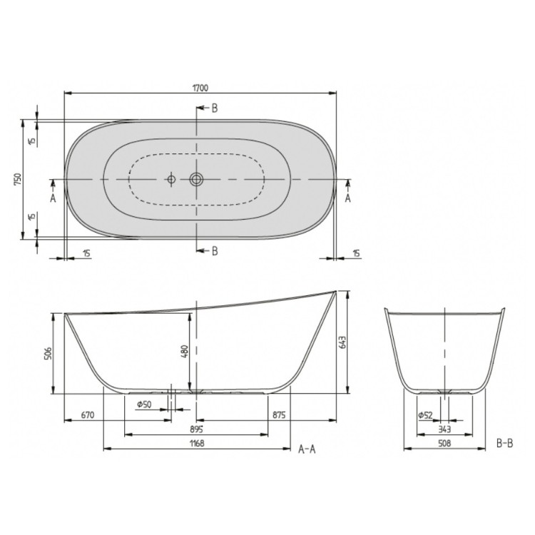 Brīvi stāvošā vanna Villeroy & Boch Theano 170x75cm, Akmens masas, SilentFlow, Alpu balta UBQ170ANH7F200TV01