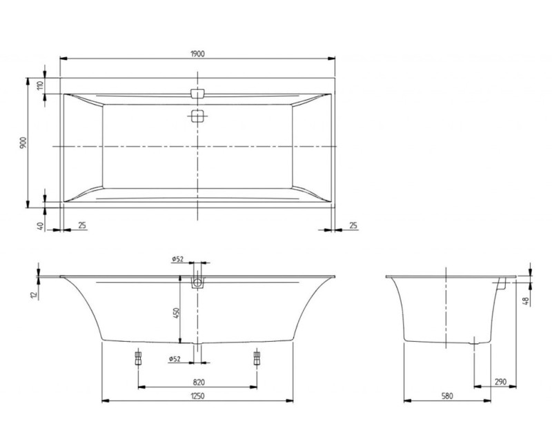 Ванна Villeroy & Boch Architectura Squaro Edge 12, 190x90 см, Quaryl® (литой мрамор), белый UBQ190SQE2DV-01