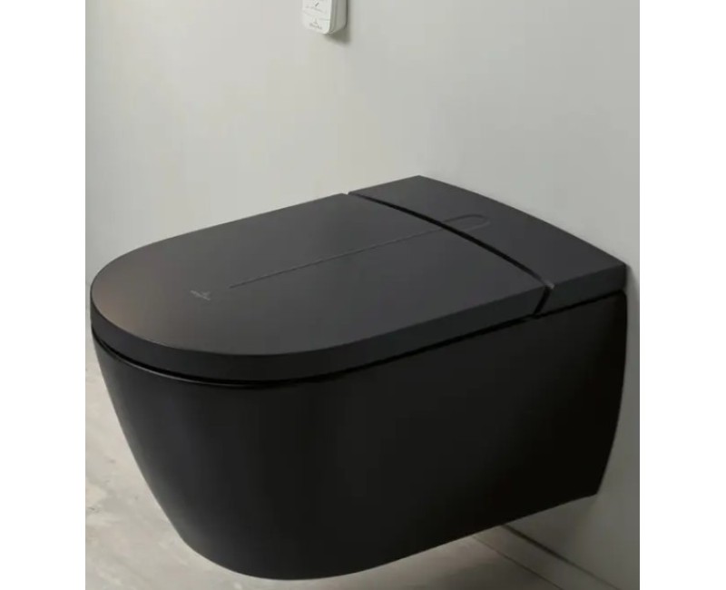 Подвесной унитаз с функцией биде Villeroy & Boch ViClean I-100 CeramicPlus Rimfree с крышкой SoftClose Black