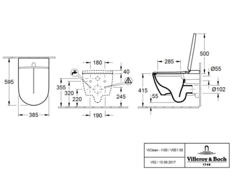 Подвесной унитаз с функцией биде Villeroy & Boch ViClean I-100 CeramicPlus Rimfree с крышкой SoftClose Black