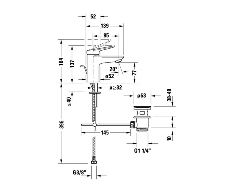Смеситель для раковины Duravit Wave EasyClean с клапаном Pop Up Chrome