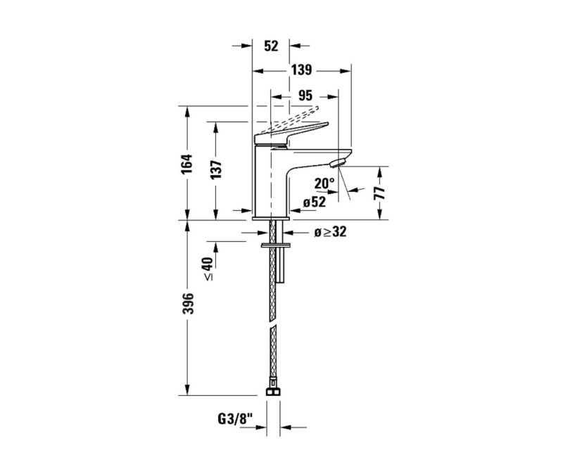 Смеситель для раковины Duravit Wave EasyClean из нержавеющей стали
