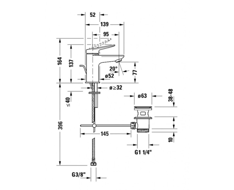 Смеситель для раковины Duravit Wave MinusFlow EasyClean с клапаном Pop Up Chrome
