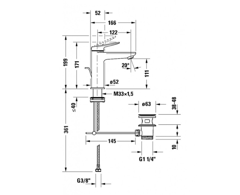 Смеситель для раковины Duravit Wave EasyClean с клапаном Pop Up Chrome