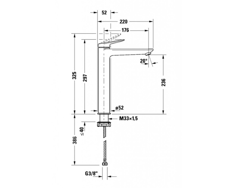 Смеситель для раковины Duravit Wave EasyClean Raised из нержавеющей стали