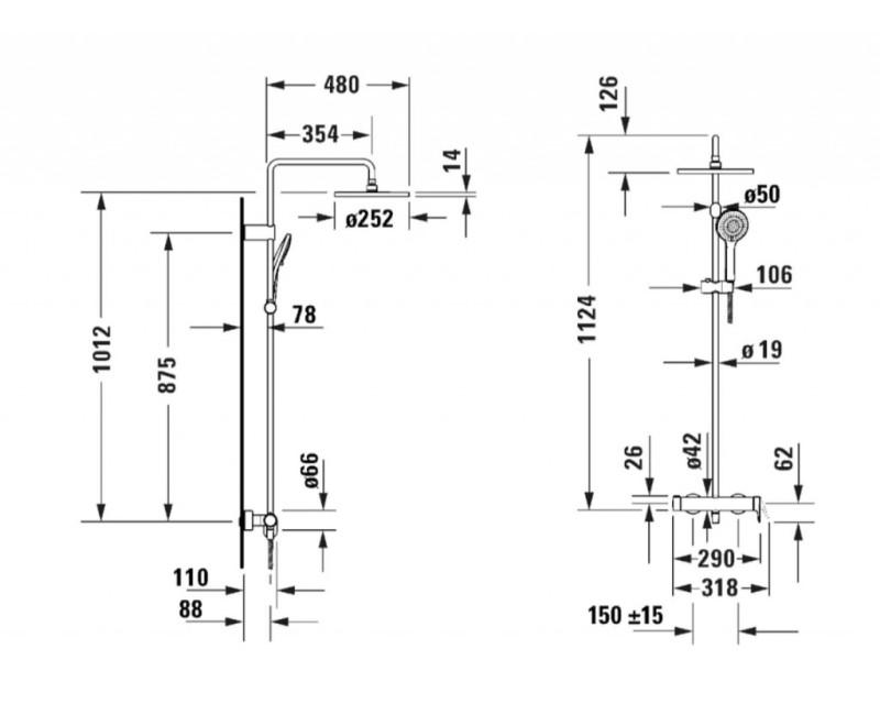 Dušas sistēma Duravit Wave, Dušas galva D 25 cm, 3 plūsmas, Hromēts