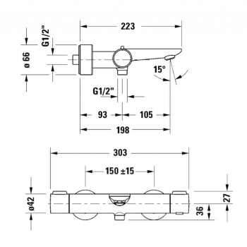 Смеситель для ванны/душа Duravit Wave с термостатом, бронзовый