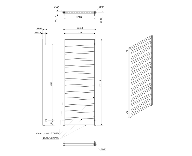 Полотенцесушитель / Радиатор Sapho Zig 60x157см, 709Вт, черный ZG616B