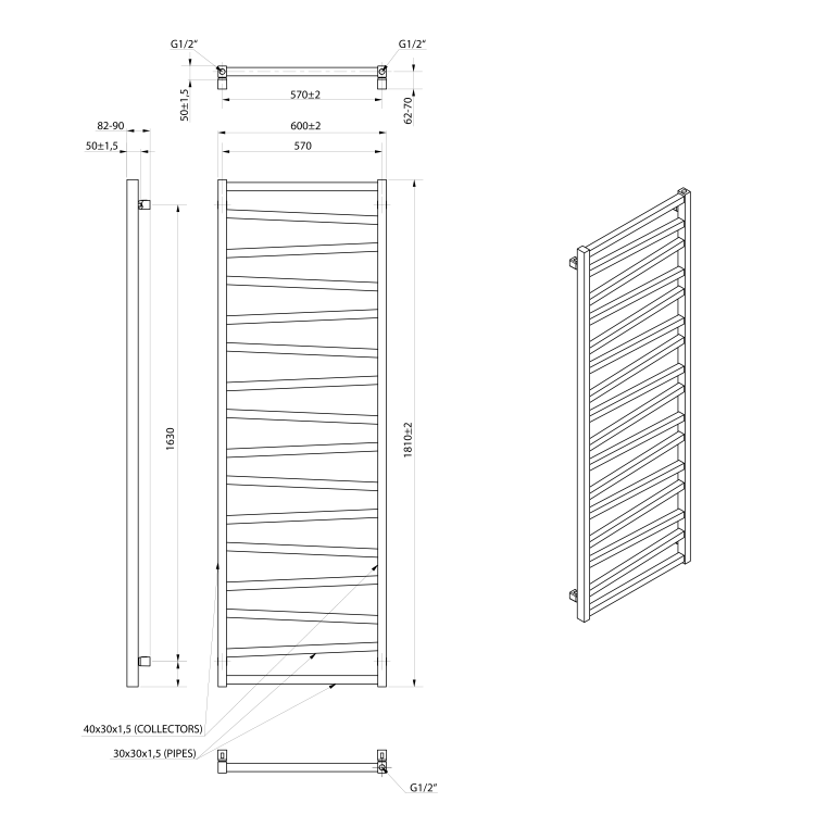 Dvieļu žāvētājs / Radiators Sapho Zig 60x181cm, 824W, melns ZG619B Dvieļu žāvētājs / Radiators Sapho Zig 60x181cm, 824W, melns ZG619B