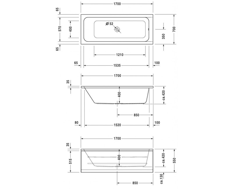 Vanna Duravit D-Code, 170x70cm, akrils, balts 700097000000000