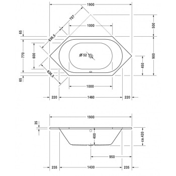 Ванна Duravit D-Code, 190x190см, акрил, белая 700138000000000