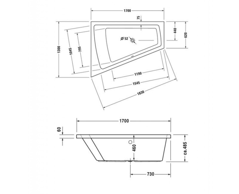 Ванна Duravit Paiova, 170x130см, акрил, левая, белая 700214000000000