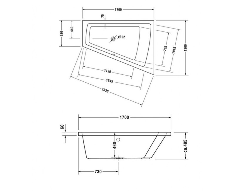 Vanna Duravit Paiova, 170x130cm, akrils, labā, balts 700215000000000