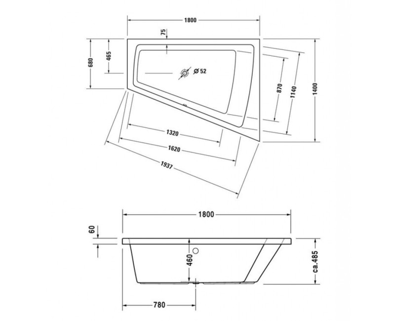 Vanna Duravit Paiova, 180x140cm, akrils, labā, balts 700217000000000