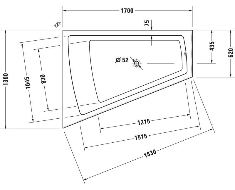 Ванна Duravit Paiova, 170x130см, акрил, левая, белая 700266000000000