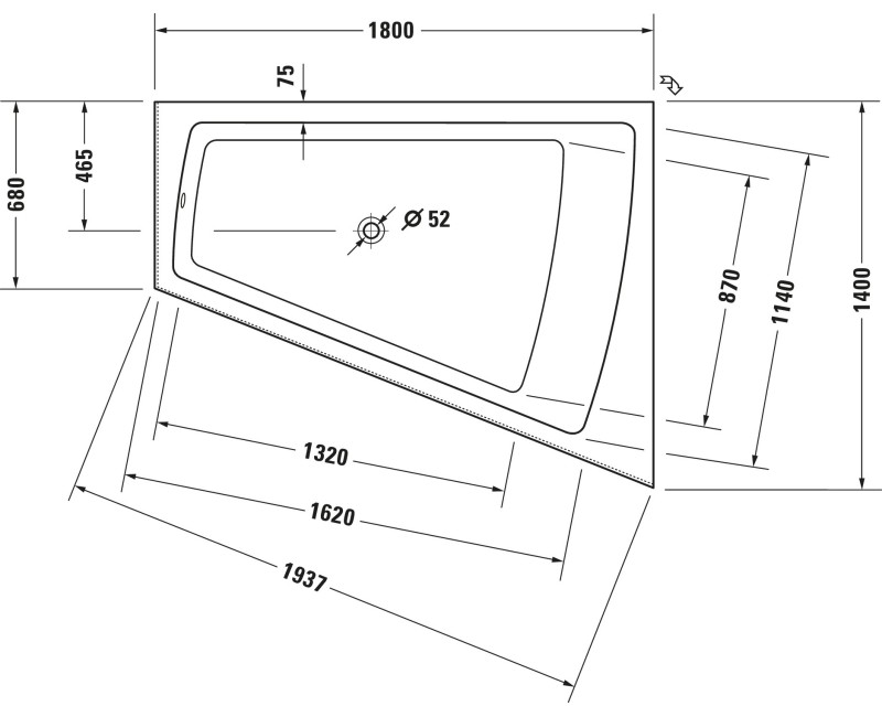 Vanna Duravit Paiova, 180x140cm, akrils, labā, balts 700269000000000