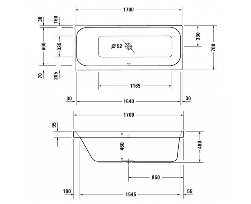 Vanna Duravit Happy D.2, 170x70cm, akrils, kreisā, balts 700310000000000