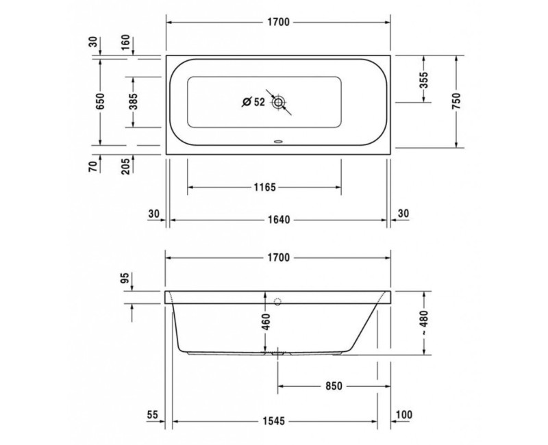 Ванна Duravit Happy D.2, 170x75см, акрил, правая, белая 700313000000000