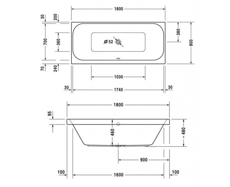 Ванна Duravit Happy D.2, 180x80см, акрил, белая 700314000000000
