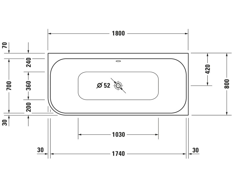 Ванна Duravit Happy D.2, 180x80см, акрил, правая, белая 700317000000000