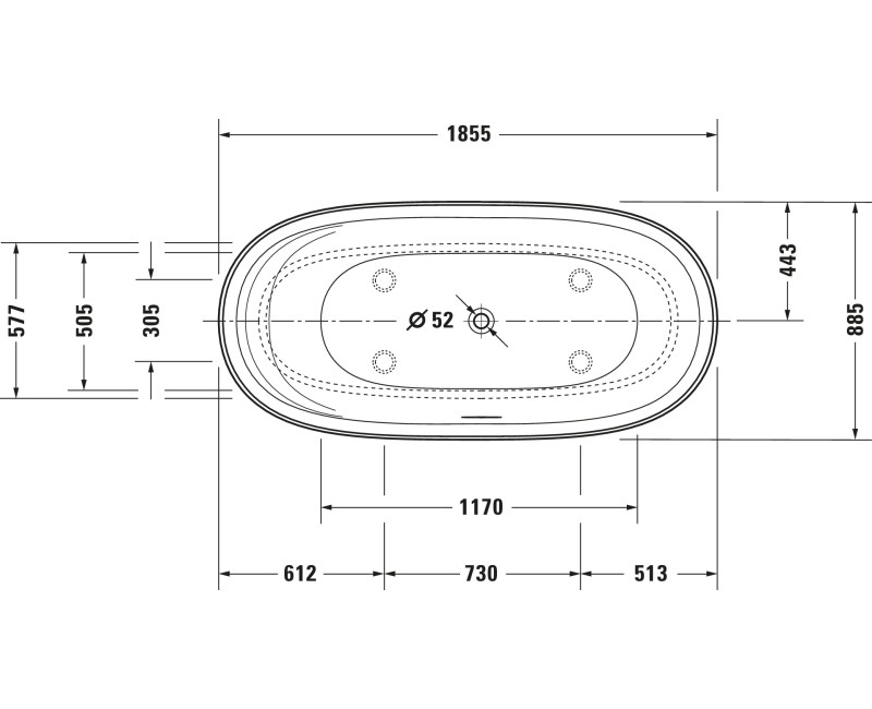 Vanna Duravit Cape Cod, 185x88cm, akrils, matēti balts, 700330000000000