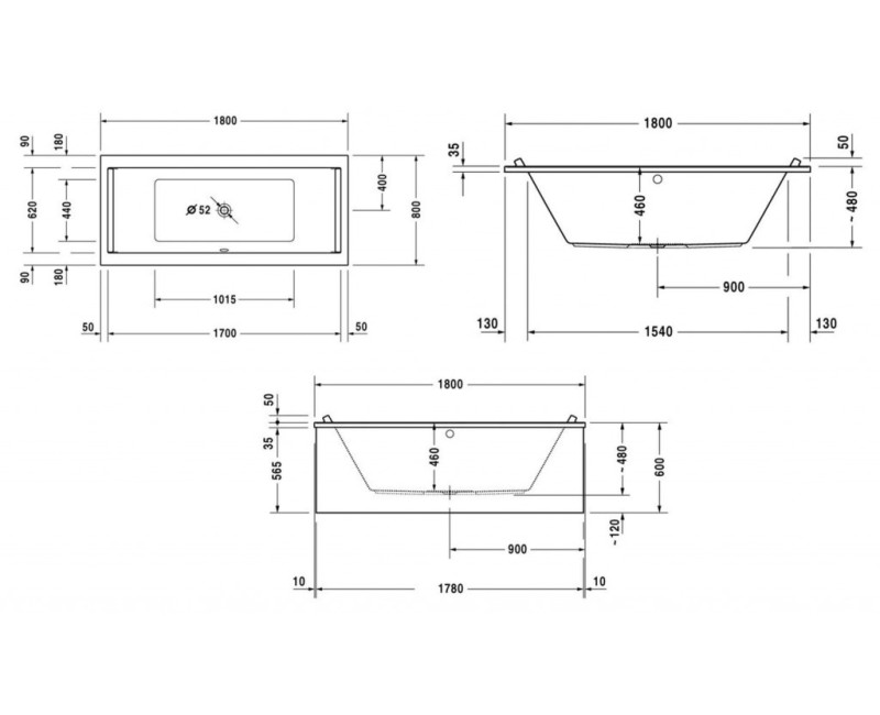 Ванна Duravit Starck, 180x80см, акрил, белая 700338000000000