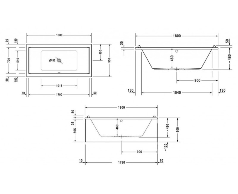 Ванна Duravit Starck, 180x90см, акрил, белая 700339000000000
