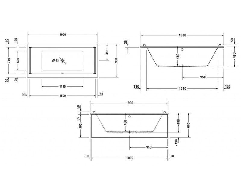 Ванна Duravit Starck, 190x90см, акрил, белая 700340000000000