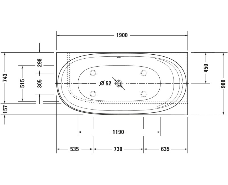 Vanna Duravit Cape Cod, 190x90cm, akrils, labais, matēts balts 700363000000000