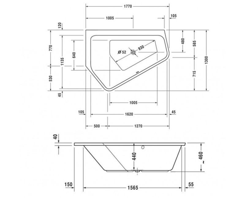 Ванна Duravit Paiova 5, 177x130см, акрил, левая, белая 700390000000000
