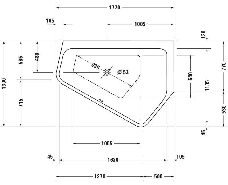 Ванна Duravit Paiova 5, 170x130см, акрил, правая, белая 700395000000000