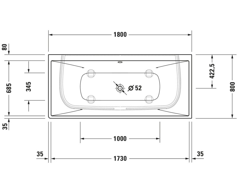 Vanna Duravit DuraSquare, 180x80cm, akrils, balts 700429000000000