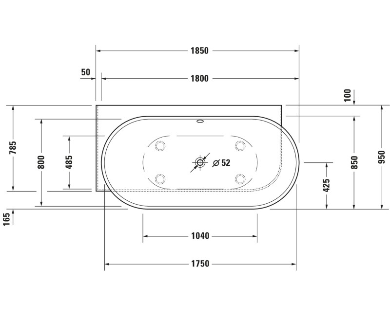 Ванна Duravit Luv, 185x95см, акрил, левая, белая 700431000000000