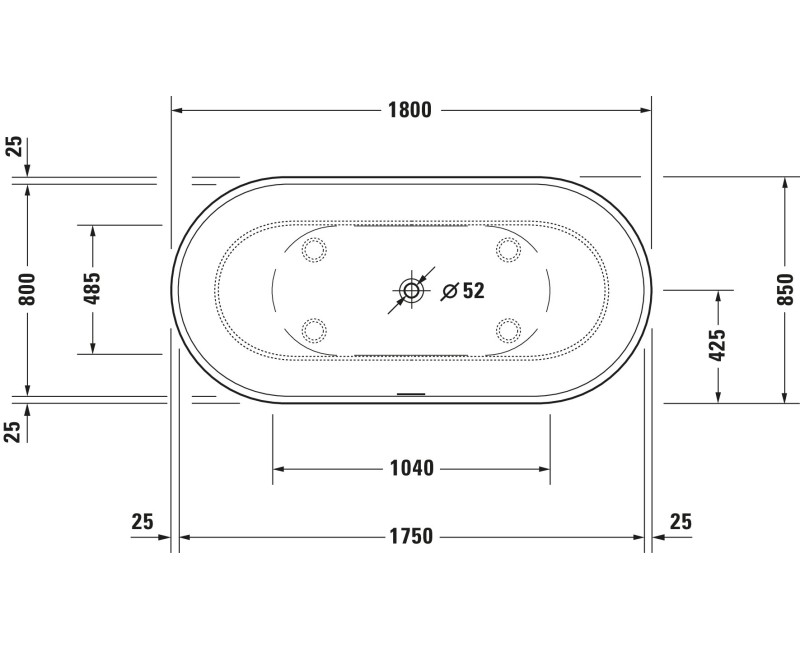 Ванна Duravit Luv, 180x85см, акрил, белая 700434000000000