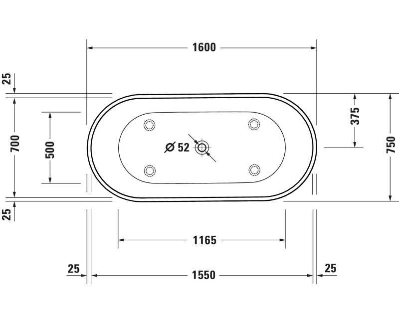 Ванна Duravit D-Neo, 160x75см, акрил, матовый белый 700486000000000