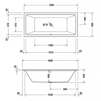 Ванна Duravit No.1, 180x80см, акрил, белая 700492000000000