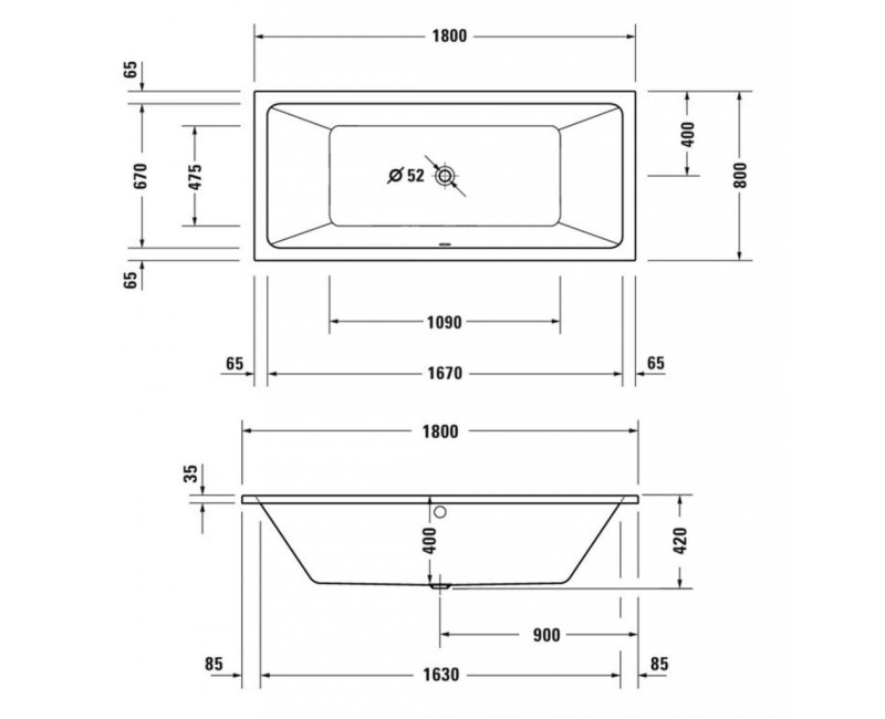 Ванна Duravit No.1, 180x80см, акрил, белая 700492000000000