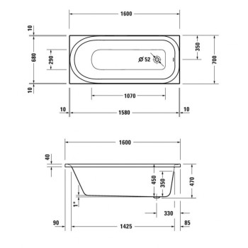 Vanna Duravit Soleil by Starck, 160x70cm, akrils, balts 700499000000000