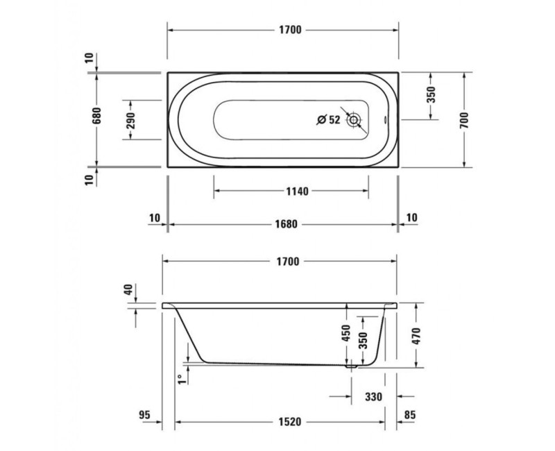 Vanna Duravit Soleil by Starck, 170x70cm, akrils, balts 700050000000000