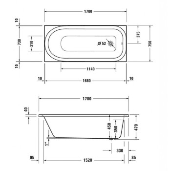 Vanna Duravit Soleil by Starck, 170x75cm, akrils, balts 700501000000000