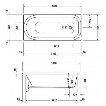 Vanna Duravit Soleil by Starck, 180x80cm, akrils, balts 700502000000000