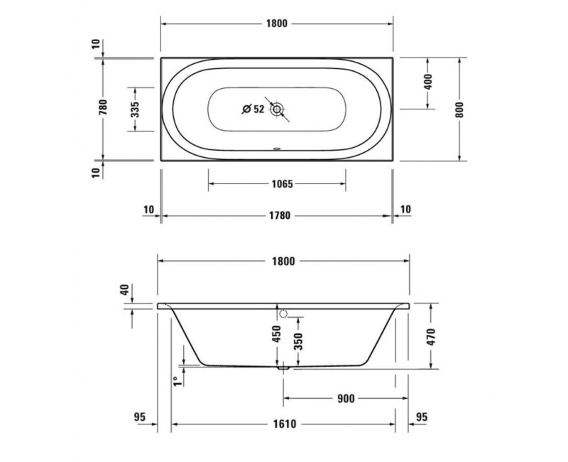 Ванна Duravit Soleil by Starck, 180x80 см, акрил, белая 700503000000000