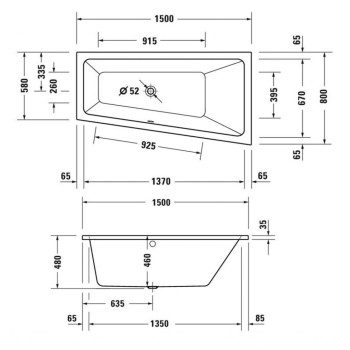 Ванна Duravit No.1, 150x80см, акрил, белая 700505000000000