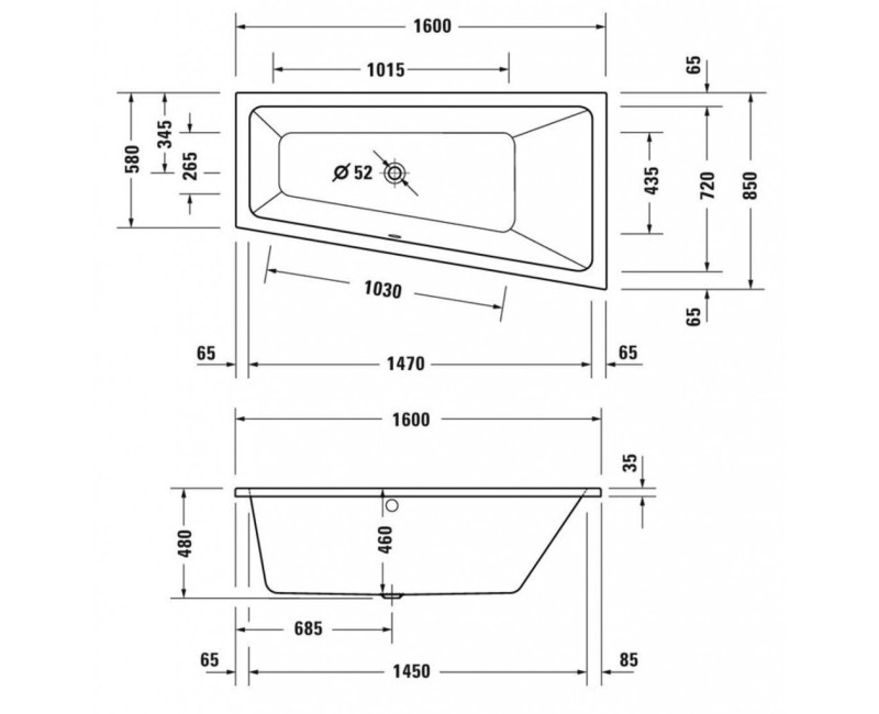 Ванна Duravit No.1, 160x85см, акрил, белая 700507000000000