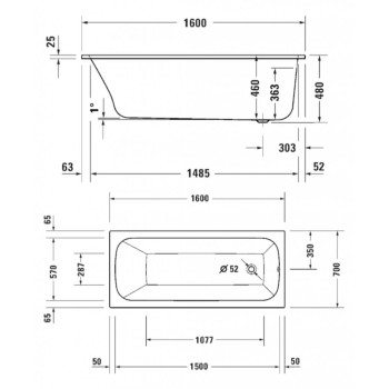 Ванна Duravit Qatego, 160x70см, акрил, белая 700610000000000
